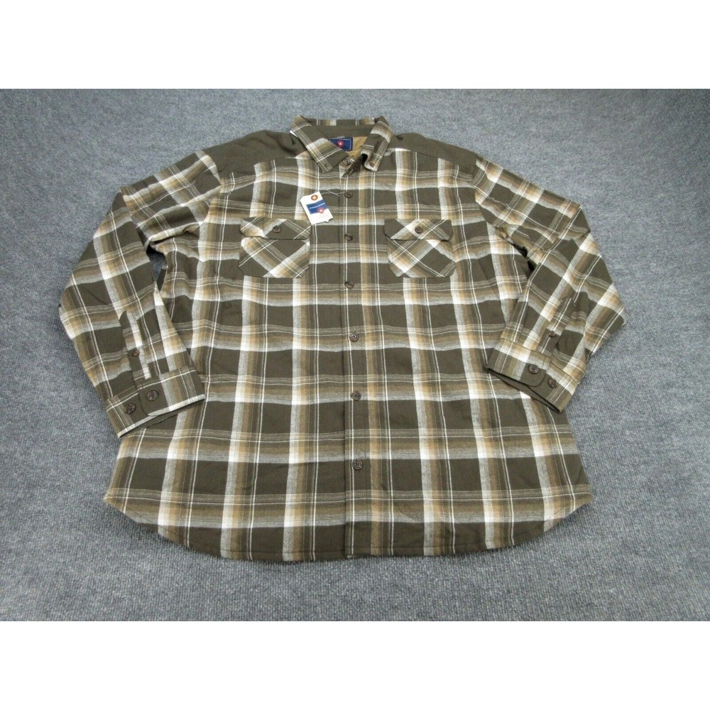 Saddlebred Men Shirt Jacket NWT Regular Olive Plaid Quilted Lined Flannel XXL